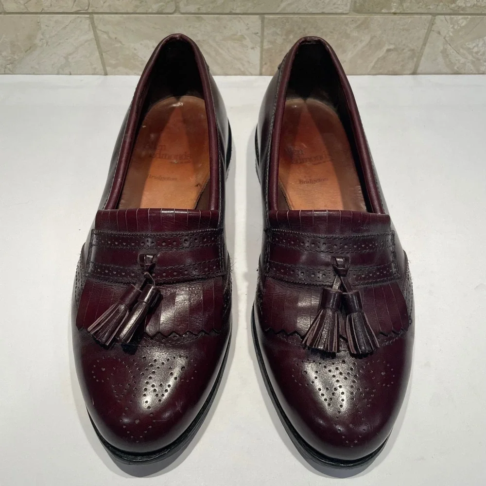 Allen Edmonds Bridgeton Burgundy Leather Wingtip Tassel Loafers Mens 9.5 EEE